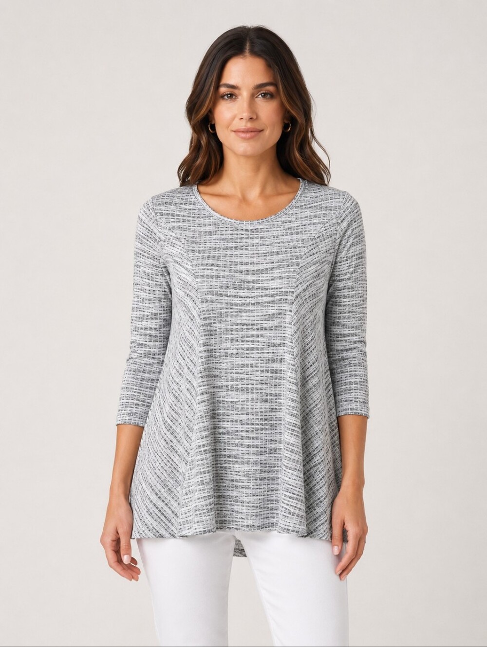 Comfy U.S.A. Textured 3/4 Sleeve Textured Stretch Swing Tunic Longline Women's S